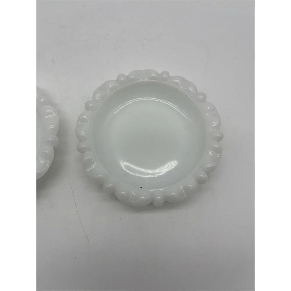 Vintage Anchor Hocking Milk Glass Ashtray Trinket, Set Of 2